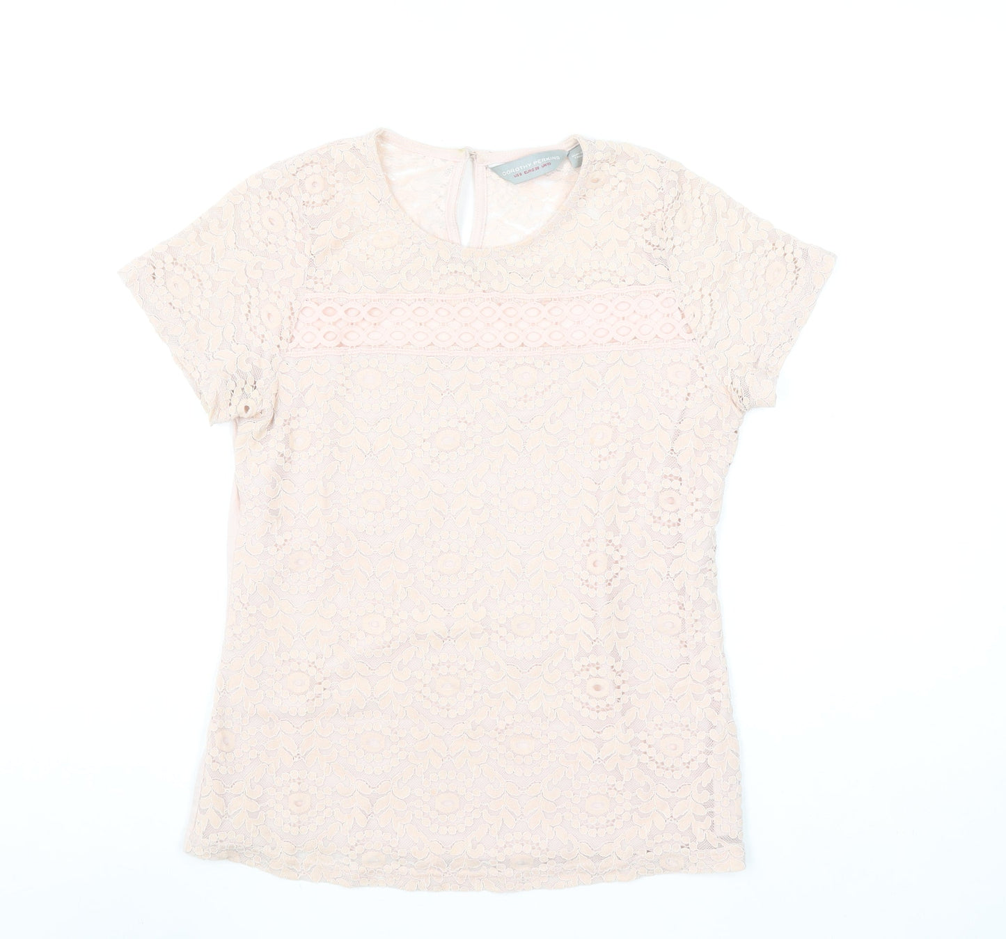 Dorothy Perkins Womens Beige Lace Short Sleeve Blouse UK 10