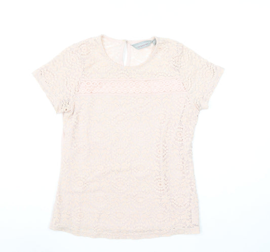 Dorothy Perkins Womens Beige Lace Short Sleeve Blouse UK 10