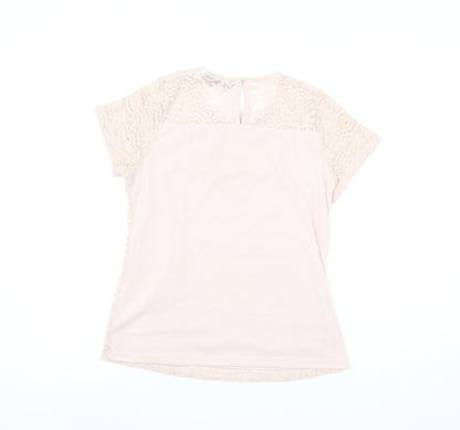 Dorothy Perkins Womens Beige Lace Short Sleeve Blouse UK 10