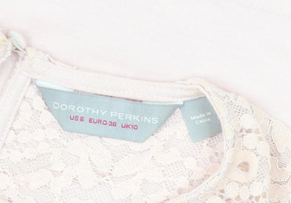Dorothy Perkins Womens Beige Lace Short Sleeve Blouse UK 10