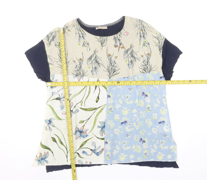Zara Women Multicoloured Floral Patchwork Short Sleeve Cotton Blend T-Shirt Size 12