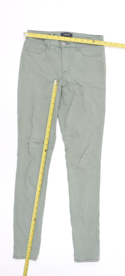 PIECES Women Green Skinny Jeans M Slim Fit Stretch Denim
