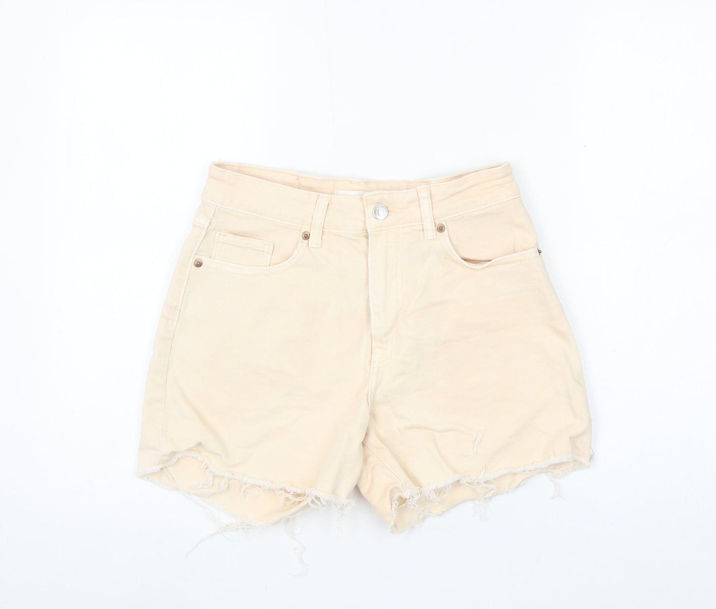 H&M Women Beige Cut-Off Denim Shorts Size 10 High Rise Casual