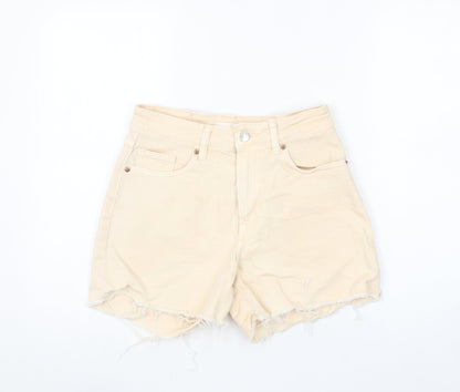 H&M Women Beige Cut-Off Denim Shorts Size 10 High Rise Casual