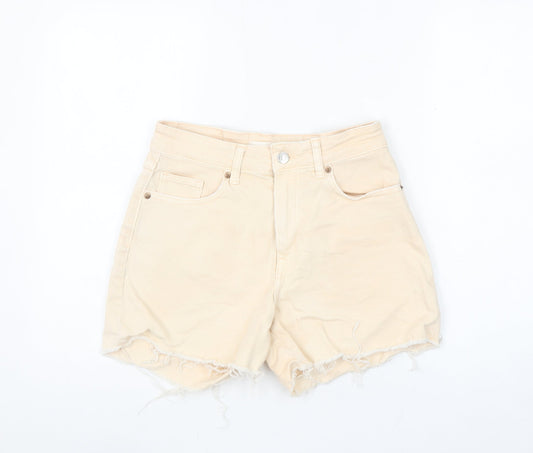 H&M Women Beige Cut-Off Denim Shorts Size 10 High Rise Casual