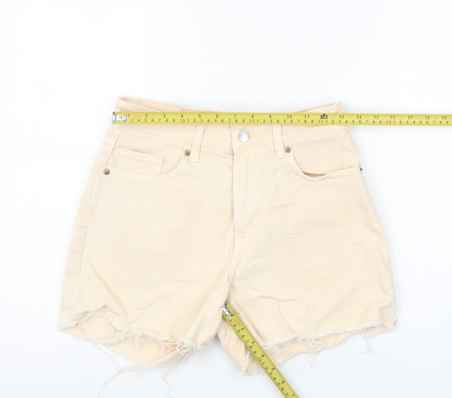 H&M Women Beige Cut-Off Denim Shorts Size 10 High Rise Casual