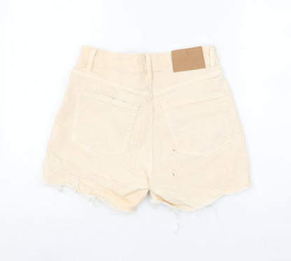H&M Women Beige Cut-Off Denim Shorts Size 10 High Rise Casual
