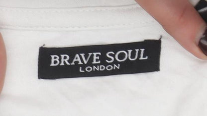 Brave Soul Men’s White Pullover Hoodie Small Cotton Hooded Sweatshirt