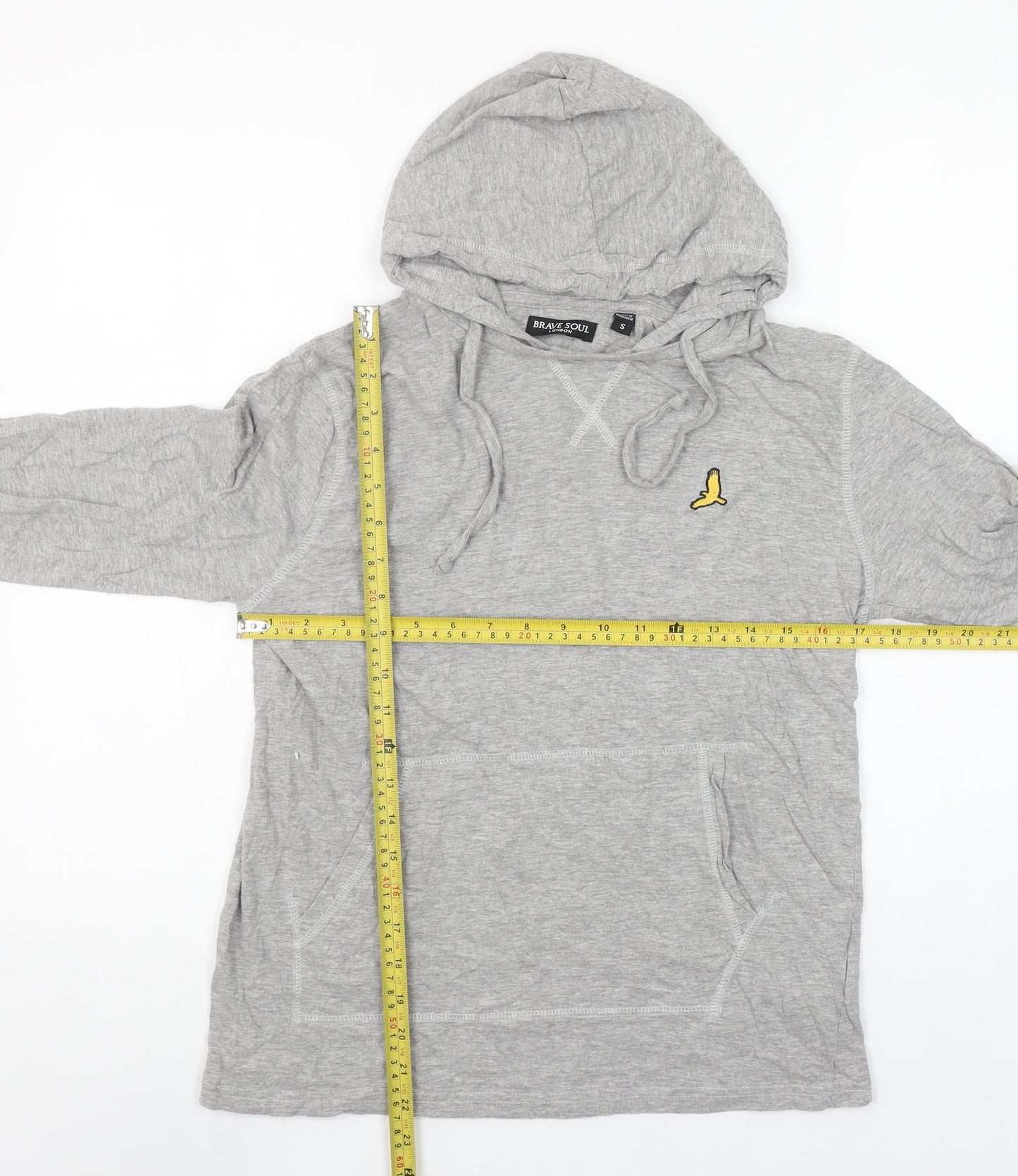 Brave Soul Men's Grey Pullover Hoodie Small Lightweight Cotton