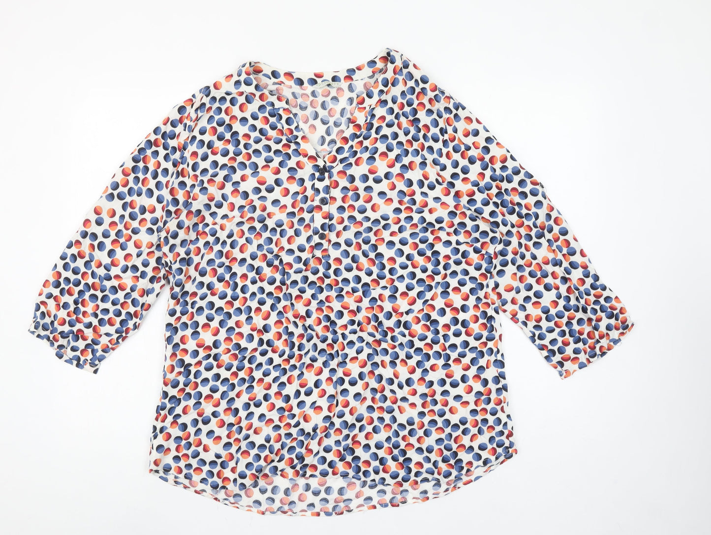 Christy Womens Multicoloured Polka Dot Blouse Size 14 V-Neck 3/4 Sleeve Cotton Tunic