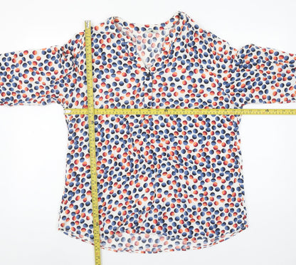 Christy Womens Multicoloured Polka Dot Blouse Size 14 V-Neck 3/4 Sleeve Cotton Tunic