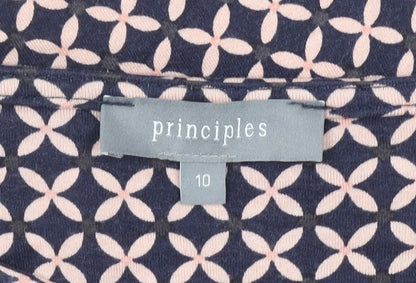 Principles Women’s Blue Geometric 3/4 Sleeve Tunic Blouse Size 10