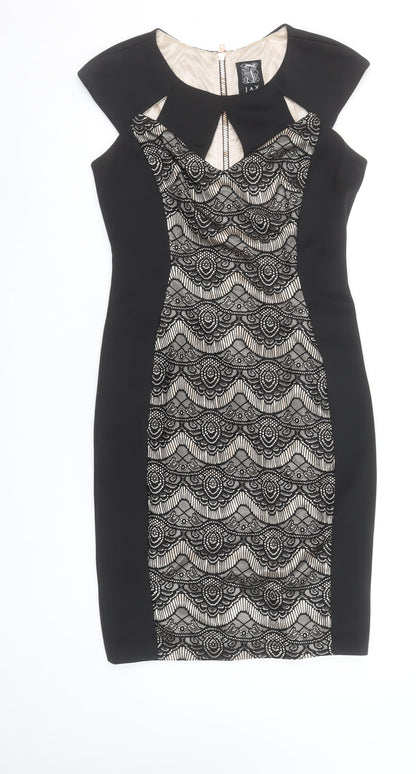 JAX Women’s Black Lace Overlay Sheath Dress Size 12 Elegant Partywear
