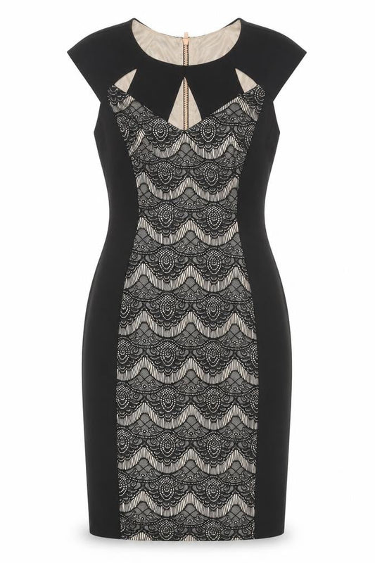 JAX Women’s Black Lace Overlay Sheath Dress Size 12 Elegant Partywear