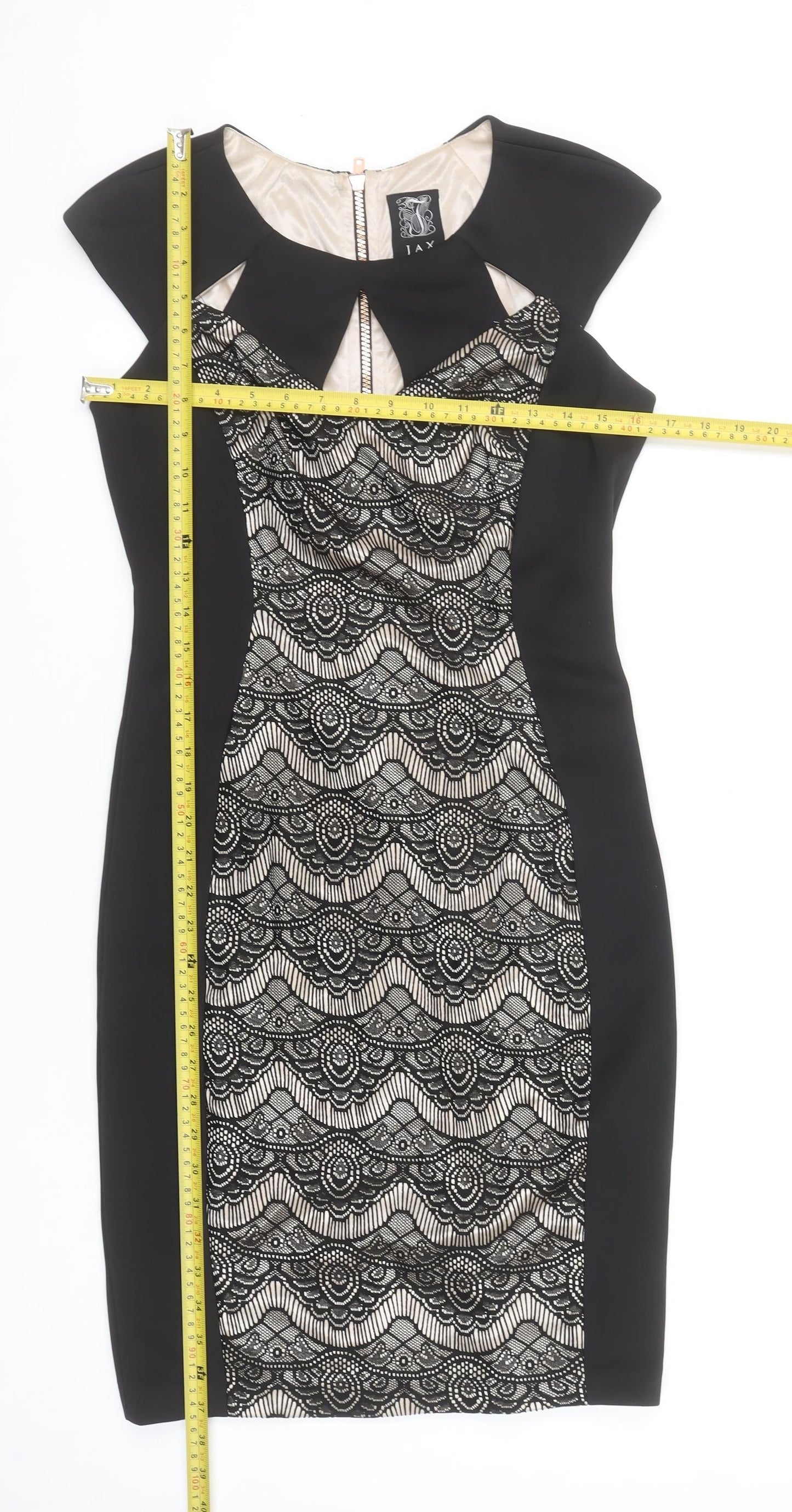 JAX Women’s Black Lace Overlay Sheath Dress Size 12 Elegant Partywear