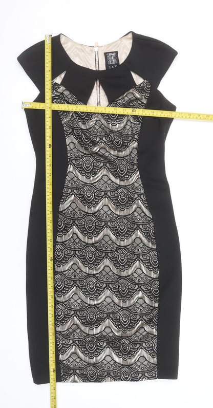 JAX Women’s Black Lace Overlay Sheath Dress Size 12 Elegant Partywear