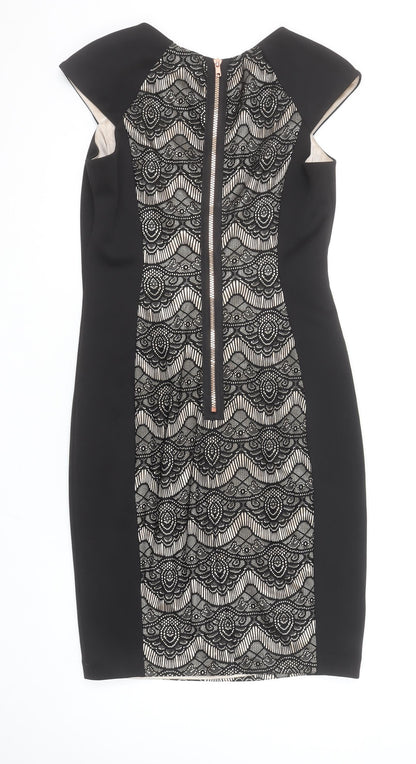 JAX Women’s Black Lace Overlay Sheath Dress Size 12 Elegant Partywear