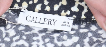 Gallery Women Black A-Line Animal Print Viscose Skirt UK 18