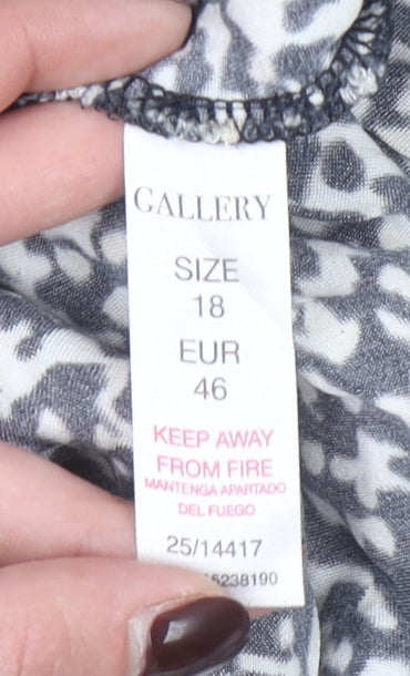 Gallery Women Black A-Line Animal Print Viscose Skirt UK 18
