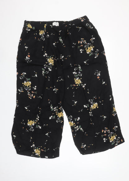 Fat Face Womens Black Floral Cropped Wide-Leg Trousers Size 16