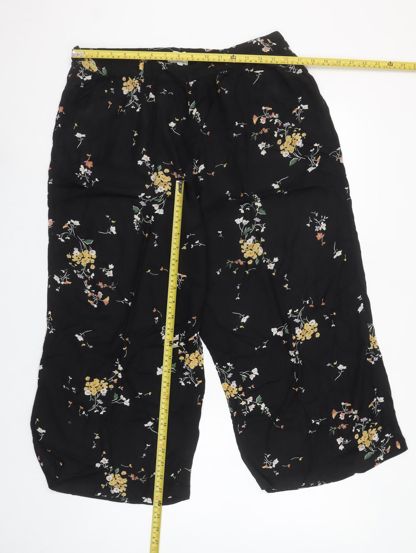 Fat Face Womens Black Floral Cropped Wide-Leg Trousers Size 16