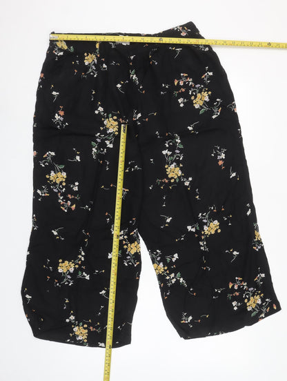 Fat Face Womens Black Floral Cropped Wide-Leg Trousers Size 16