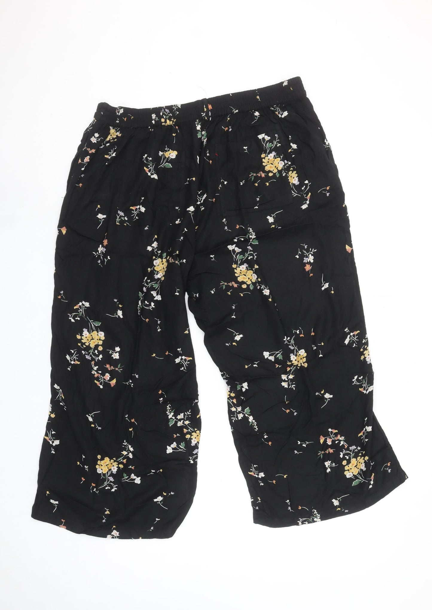 Fat Face Womens Black Floral Cropped Wide-Leg Trousers Size 16