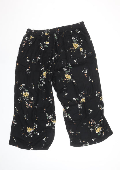 Fat Face Womens Black Floral Cropped Wide-Leg Trousers Size 16