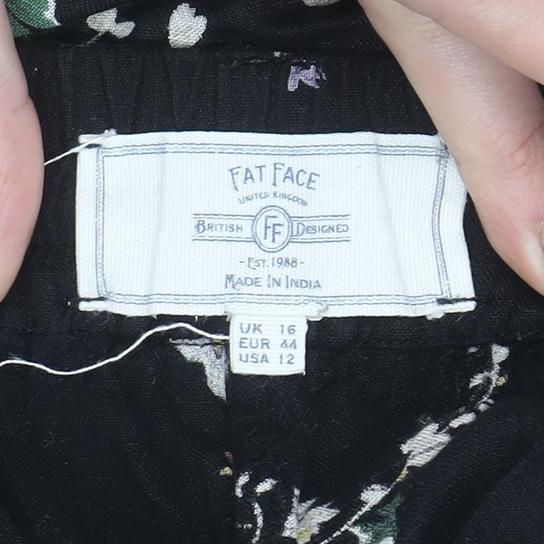 Fat Face Womens Black Floral Cropped Wide-Leg Trousers Size 16