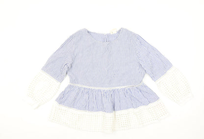 Japna Women's Blue Striped Cotton Tunic Blouse Long Sleeve S