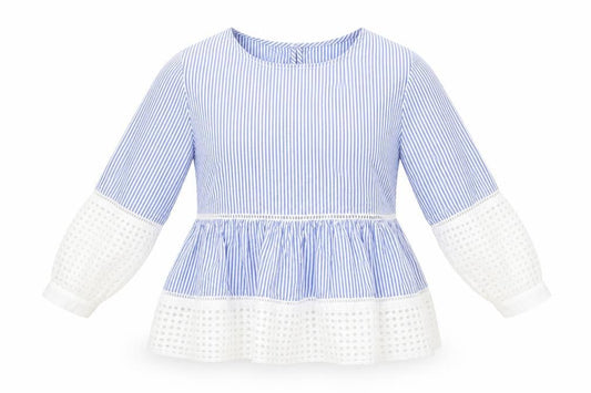 Japna Women's Blue Striped Cotton Tunic Blouse Long Sleeve S
