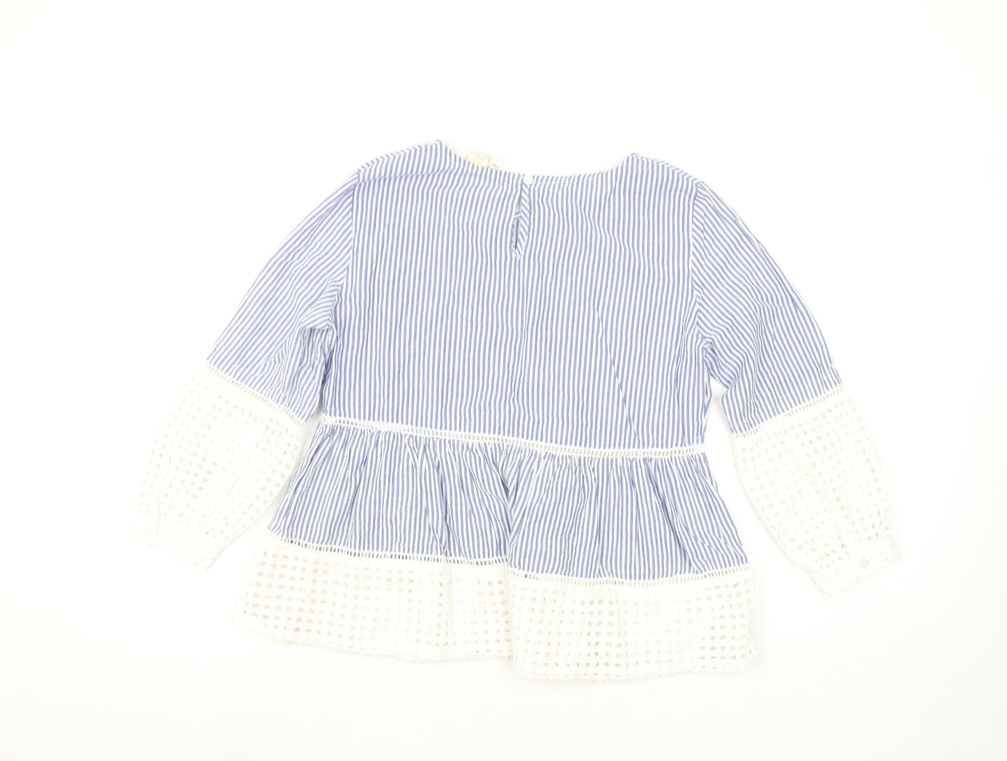 Japna Women's Blue Striped Cotton Tunic Blouse Long Sleeve S