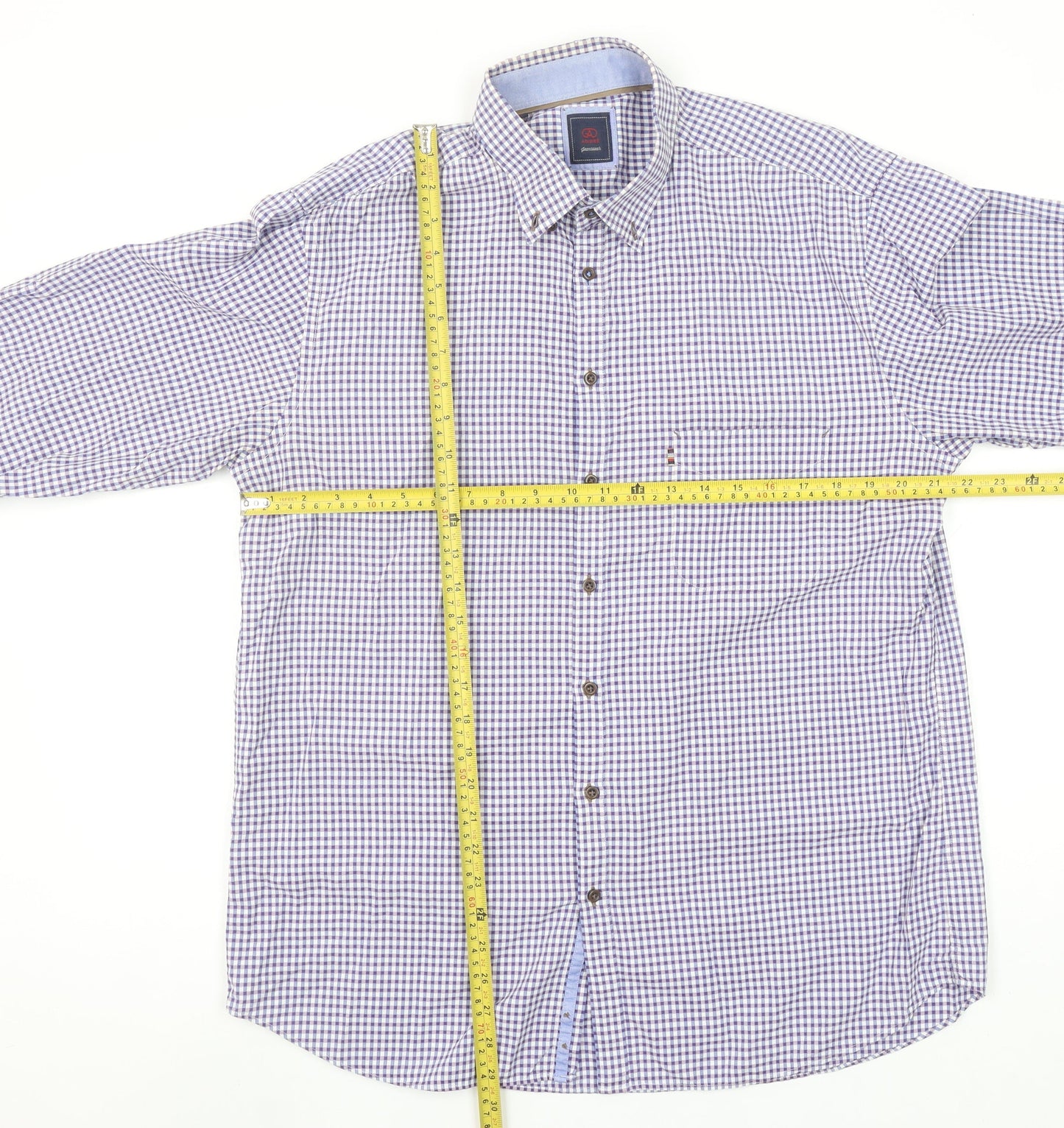 André Jeanswear Men's Blue Check Long Sleeve Button-Up Shirt L