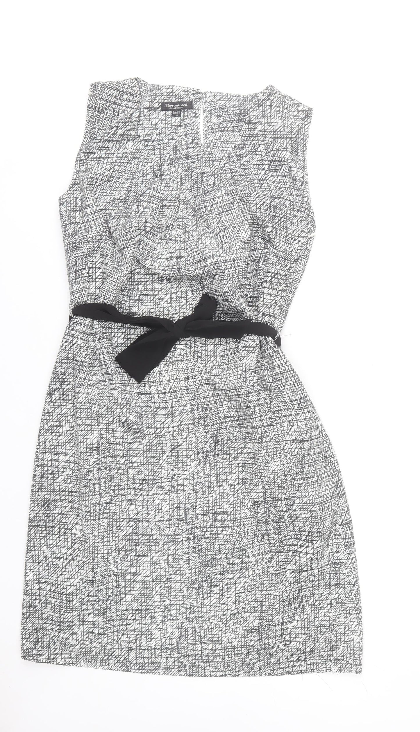 Brandtex Women Grey Geometric Sheath Dress Size 10 Sleeveless Workwear