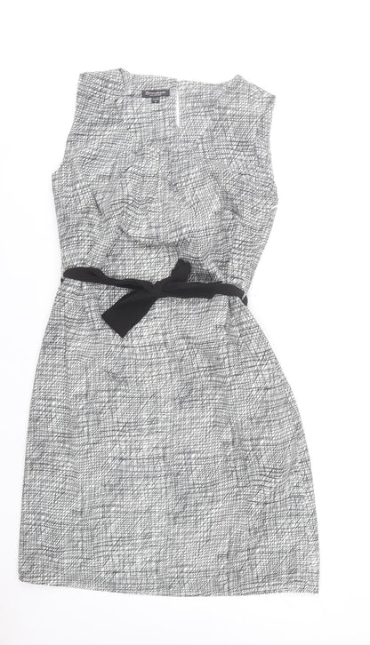 Brandtex Women Grey Geometric Sheath Dress Size 10 Sleeveless Workwear