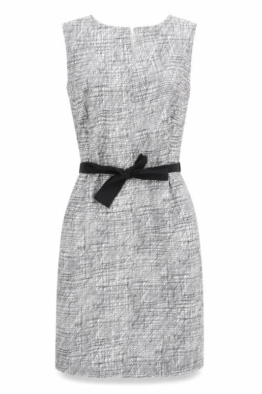 Brandtex Women Grey Geometric Sheath Dress Size 10 Sleeveless Workwear