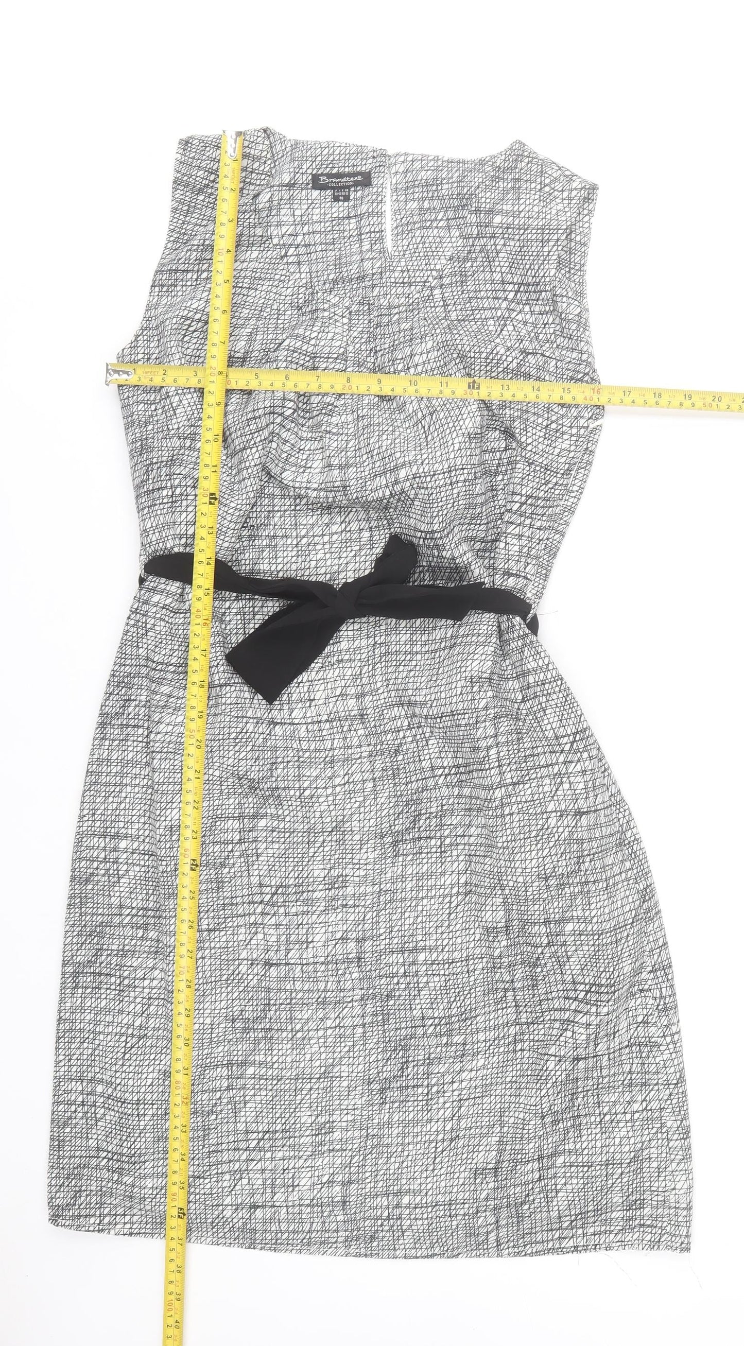 Brandtex Women Grey Geometric Sheath Dress Size 10 Sleeveless Workwear