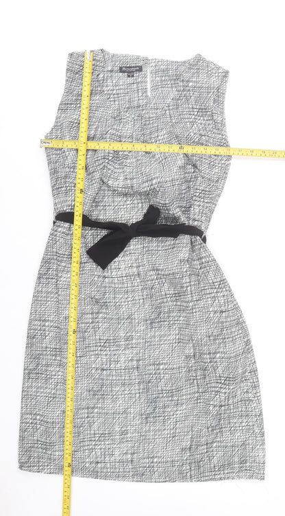 Brandtex Women Grey Geometric Sheath Dress Size 10 Sleeveless Workwear