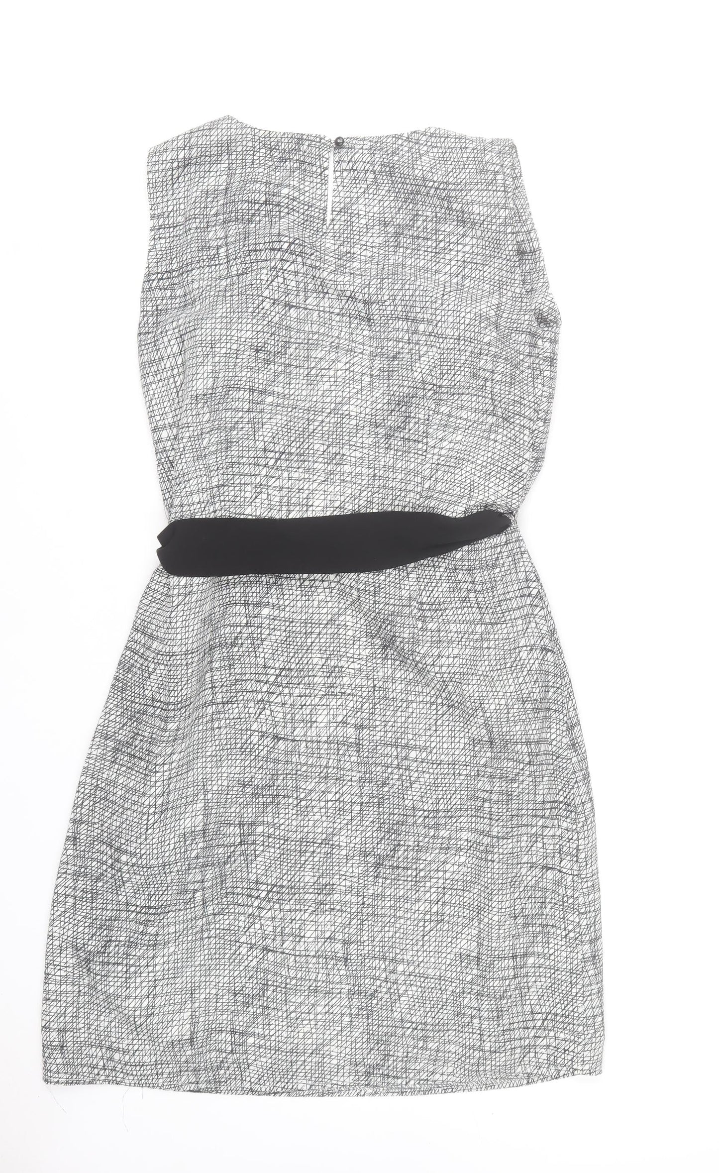 Brandtex Women Grey Geometric Sheath Dress Size 10 Sleeveless Workwear