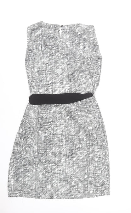 Brandtex Women Grey Geometric Sheath Dress Size 10 Sleeveless Workwear