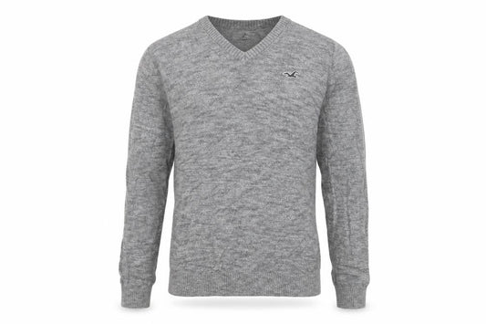 Hollister Men's Grey V-Neck Jumper Size S Cotton Blend Knitwear