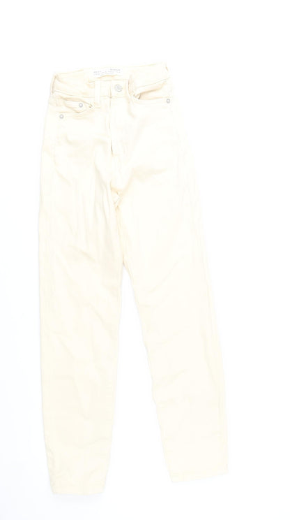Stradivarius Women Beige Mom Slim Jeans UK 4 Cotton Blend