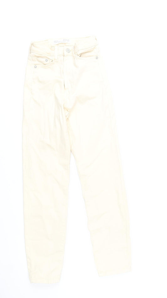 Stradivarius Women Beige Mom Slim Jeans UK 4 Cotton Blend