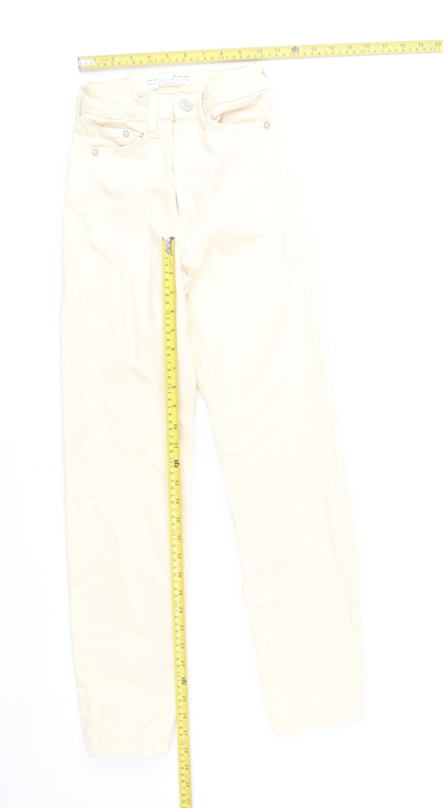 Stradivarius Women Beige Mom Slim Jeans UK 4 Cotton Blend