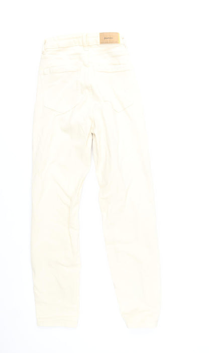 Stradivarius Women Beige Mom Slim Jeans UK 4 Cotton Blend