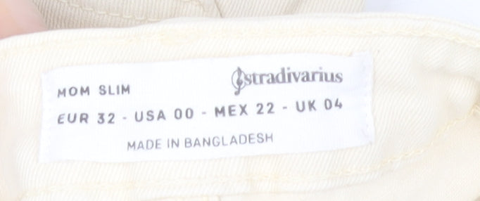 Stradivarius Women Beige Mom Slim Jeans UK 4 Cotton Blend