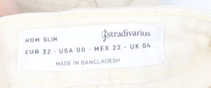 Stradivarius Women Beige Mom Slim Jeans UK 4 Cotton Blend