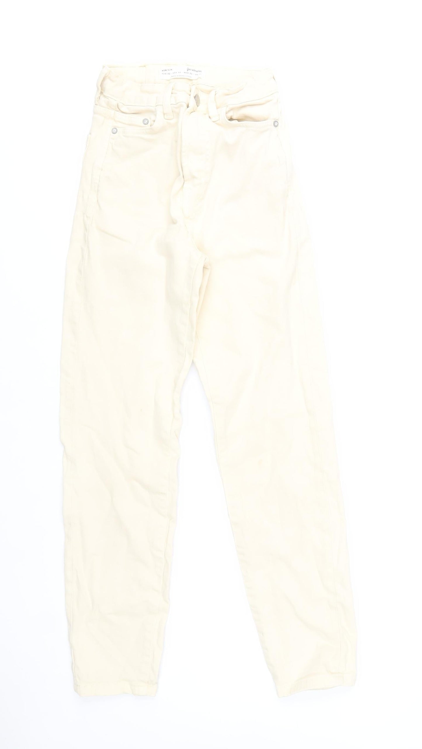 Stradivarius Women Ivory Slim Jeans UK 4 Cotton Denim Stretch