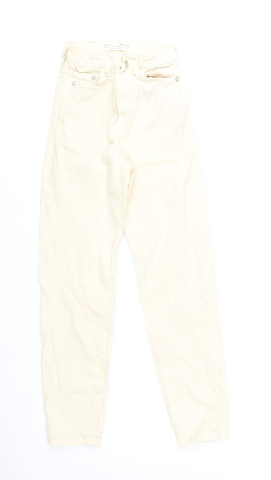 Stradivarius Women Ivory Slim Jeans UK 4 Cotton Denim Stretch