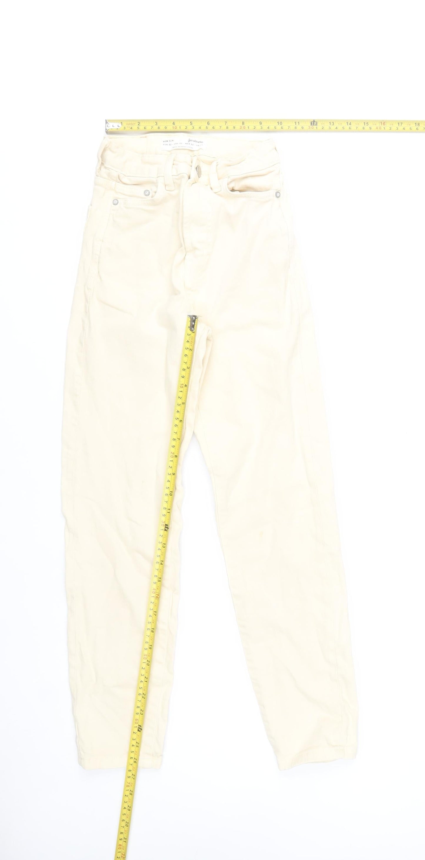 Stradivarius Women Ivory Slim Jeans UK 4 Cotton Denim Stretch
